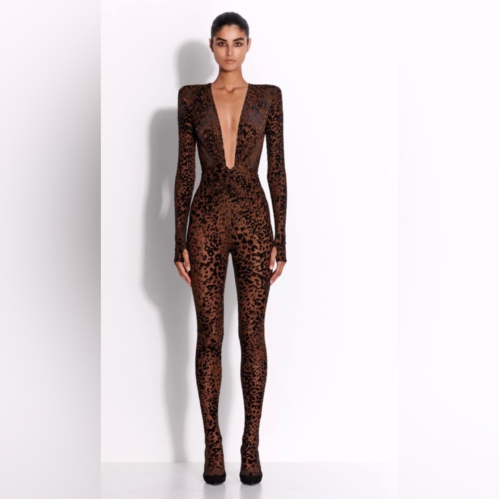 Alex Perry Brown and Black Animal Print Garment